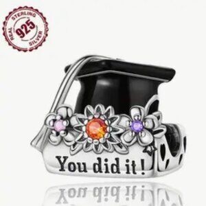 S925 Sterling Silver High School/College Graduate "You Did It" Graduation Charm